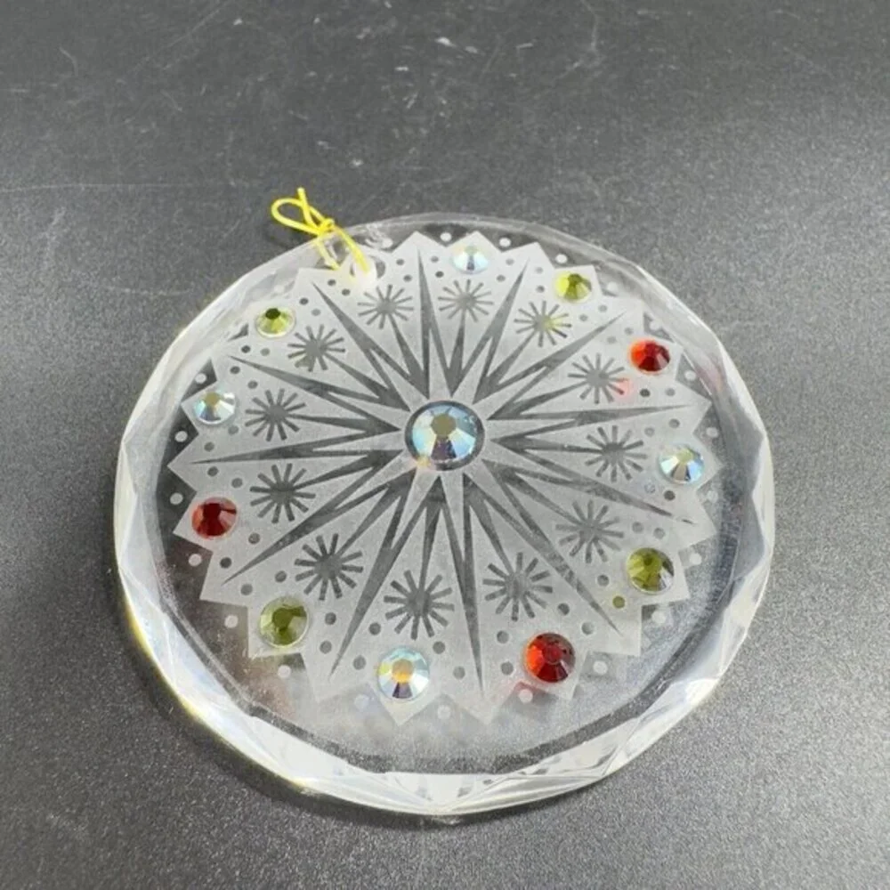 Hand Crafted Clear Crystal Round‎ Jeweled Ornament Signed Christmas Decorative